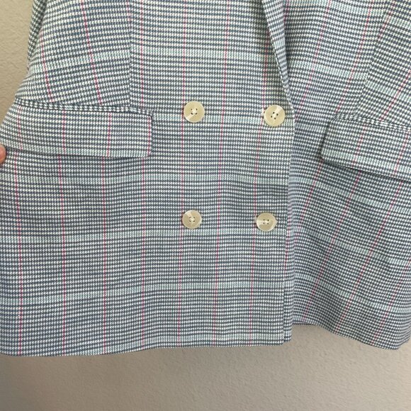 Rails Womens Small Nordic Check Double Breasted Jacket Linen Cotton Blazer - Picture 15 of 16